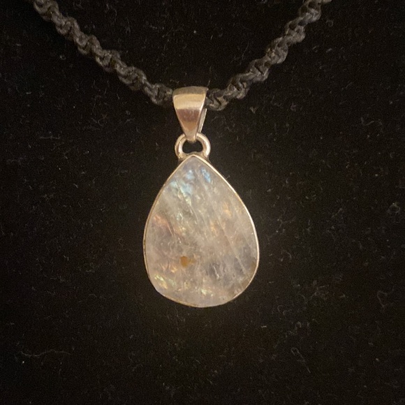 RAINBOW MOONSTONE! PENDANT ONLY Sterling Silver 925 stone is unpolished - Picture 14 of 16